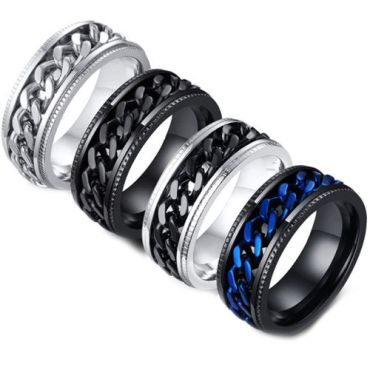 **COI Titanium Silver/Black/Silver Black/Black Blue Key Chain Ring-5566