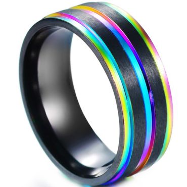 **COI Black Titanium Rainbow Color Step Edges Ring-5572