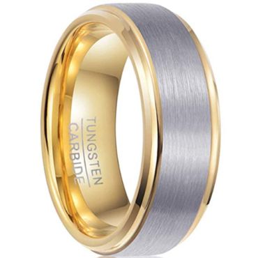 **COI Tungsten Carbide Gold Tone Silver Step Edges Ring-5675