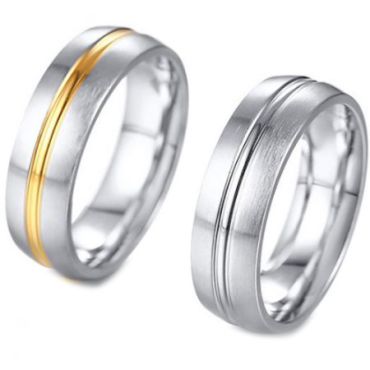 COI Titanium Gold Tone Silver/Silver Center Groove Dome Court Ring-5682