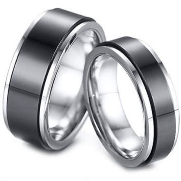 COI Titanium Black Silver Center Part Rotating Ring-5765