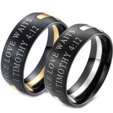 COI Black Titanium Gold Tone/Silver Cross Scripture Ring-5869