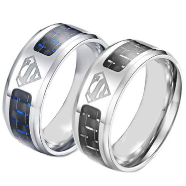 *COI Titanium Super Man Ring With Black/Blue Carbon Fiber-5871