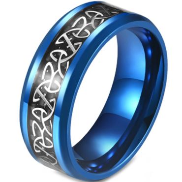 **COI Titanium Black/Blue/Silver Trinity Knots Ring With Carbon Fiber-5872