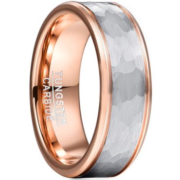 *COI Tungsten Carbide Rose Silver Hammered Double Grooves Ring-5952