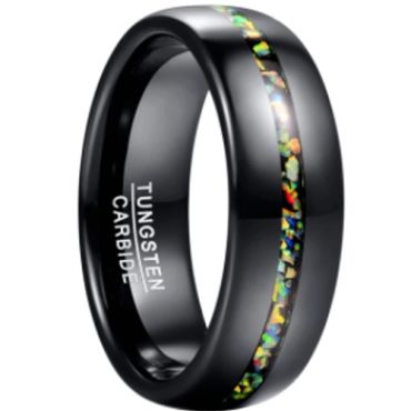 *COI Black Tungsten Carbide Crushed Opal Dome Court Ring-6023