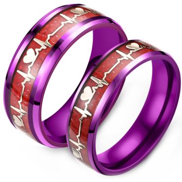 **COI Titanium Red Purple Heartbeat Beveled Edges Ring-6854