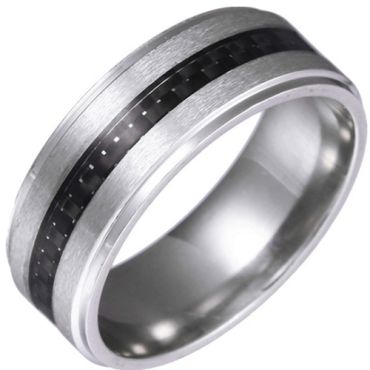 **COI Titanium Silver/Rose/Gold Tone Step Edges Ring With Carbon Fiber-6856