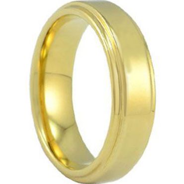COI Gold Tone Tungsten Carbide Polished Shiny Step Edges Ring - TG686A