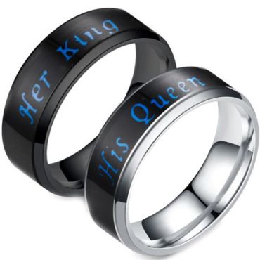*COI Titanium Her King/His Queen Beveled Edges Ring-6888