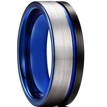 *COI Titanium Black Blue Offset Grooves Pipe Cut Flat Ring-6904