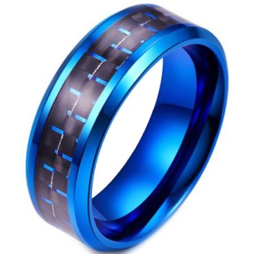 **COI Blue Titanium Beveled Edges Ring With Black Blue/Green/Red Carbon Fiber -6917