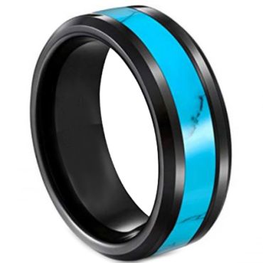**COI Black Titanium Turquoise Beveled Edges Ring-6921