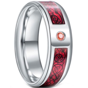 **COI Titanium Dragon Beveled Edges Ring With Created Pink Red Sapphire-6923