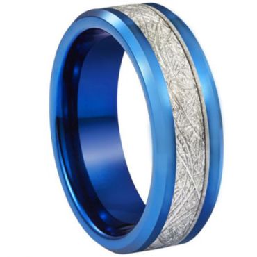 **COI Blue Titanium Beveled Edges Ring With Meteorite-6936