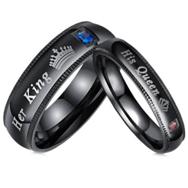 **COI Black Titanium His Queen/Her King & Crown Ring With Cubic Zirconia-6942