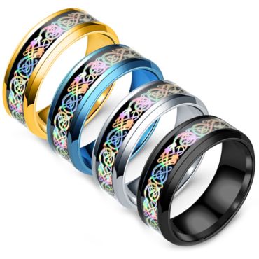 **COI Titanium Gold Tone/Black/Blue/Silver Rainbow Color Dragon Beveled Edges Ring-6943