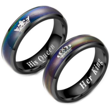 **COI Black Titanium Rainbow Color King Queen Crown Ring-6957