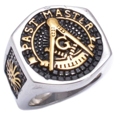 **COI Titanium Black Gold Tone Masonic Freemason Ring-6981