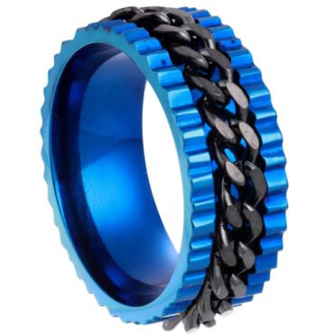**COI Titanium Black Blue Chain Link Ring-6995