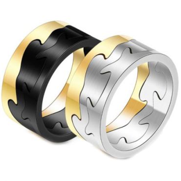 **COI Titanium Gold Tone Black/Silver  Puzzle Ring-7010