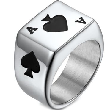 **COI Titanium Black Silver Ace of Spade Ring-7026