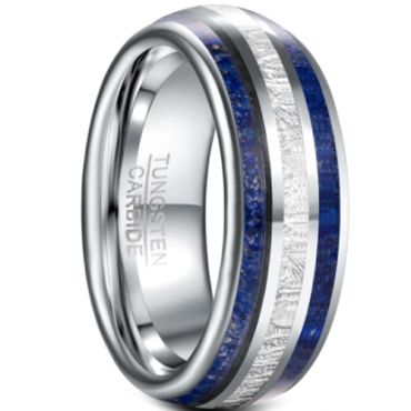 **COI Tungsten Carbide Lapis Lazuli Meteorite Dome Court Ring-7034
