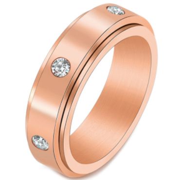 **COI Black/Silver/Rose/Gold Tone Titanium Step Edges Rotating Ring With Cubic Zirconia-7066