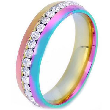 **COI Titanium Rainbow Color Dome Court Ring With Cubic Zirconia-7070