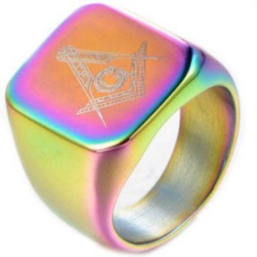 **COI Titanium Rainbow Color Masonic Freemason Signet Ring-7079