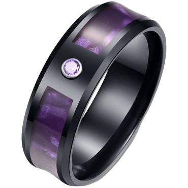 **COI Black Titanium Purple Camo Beveled Edges Ring With Cubic Zirconia-7094