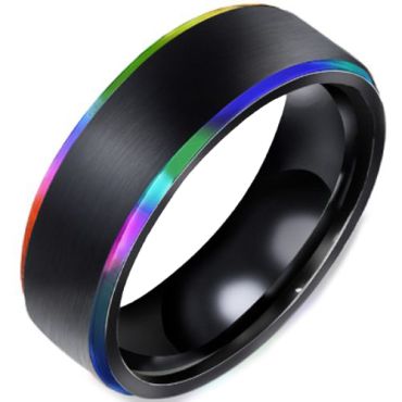**COI Black Titanium Rainbow Color Beveled Edges Ring-7138AA