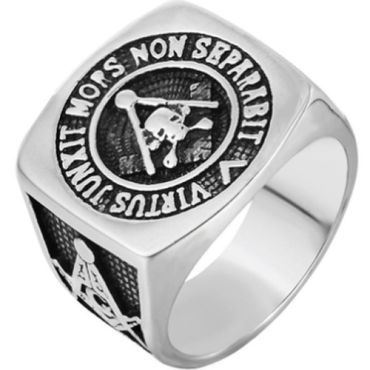 **COI Titanium Black Silver Masonic Freemason Ring-7176BB