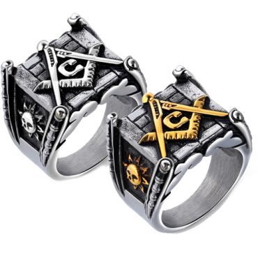 **COI Titanium Black Gold Tone/Silver Masonic Freemason Ring-7180