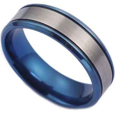 **COI Titanium Blue Silver Double Grooves Ring-7194