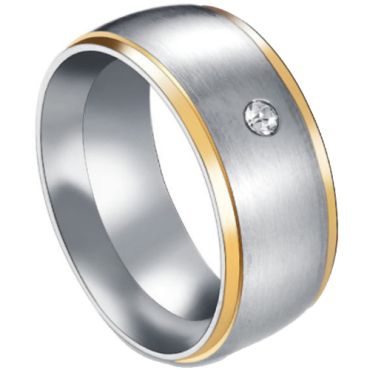 **COI Titanium Gold Tone Silver Ring With Cubic Zirconia-7209