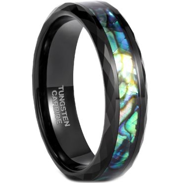 **COI Black Tungsten Carbide Faceted Ring With Abalone Shell-7219