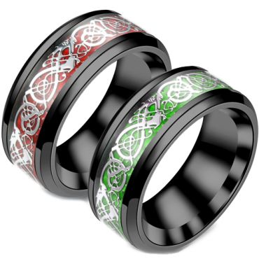 **COI Titanium Black Red/Green Dragon Beveled Edges Ring-7224