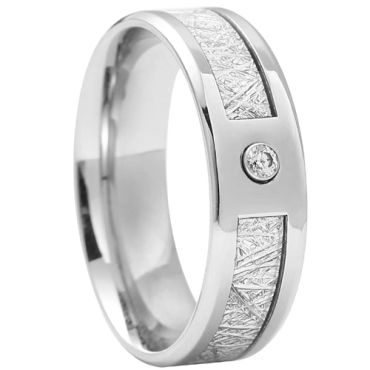 **COI Titanium Beveled Edges Ring With Cubic Zirconia & Meteorite-7273