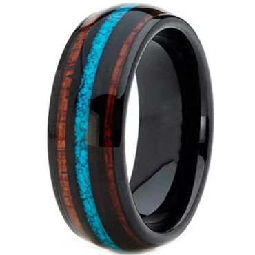 **COI Black Titanium Dome Court Ring With Wood & Turquoise-7275