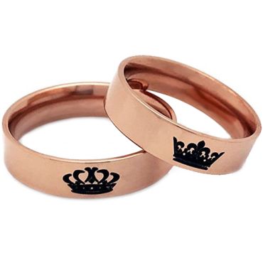 **COI Rose Titanium King Queen Crown Pipe Cut Flat Ring-7278
