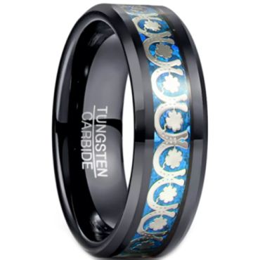 **COI Black Tungsten Carbide Horseshoe & Clover Ring With Blue/Green/Red Crushed Opal-7282