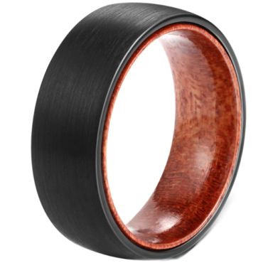 **COI Black Tungsten Carbide Dome Court Ring With Wood-7293