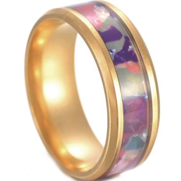 **COI Gold Tone Titanium Abalone Shell Beveled Edges Ring-7303AA