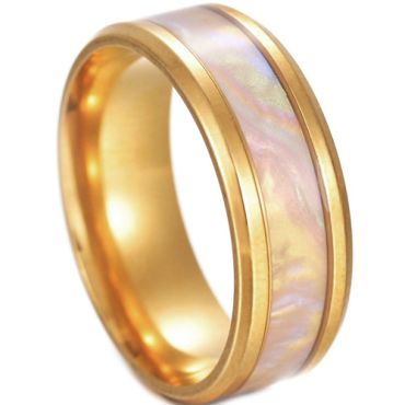 **COI Gold Tone Titanium Abalone Shell Beveled Edges Ring-7304AA