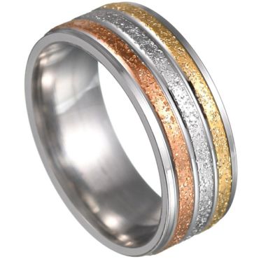 **COI Titanium Rose Gold Tone Silver Sandblasted Ring-7305AA