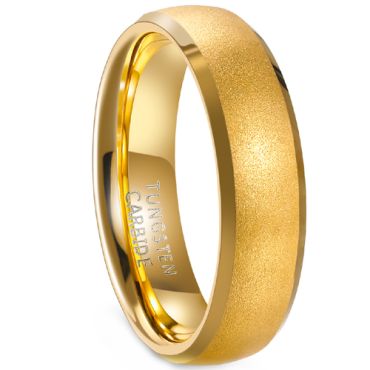 **COI Tungsten Carbide Gold Tone/Silver Sandblasted Beveled Edges Ring-7311AA