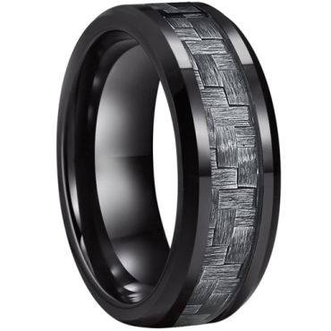 **COI Black Tungsten Carbide Beveled Edges Ring With Carbon Fiber-7314AA