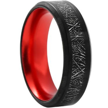 **COI Titanium Black Red/Blue/Green/Purple Beveled Edges Ring With Black Meteorite-7329