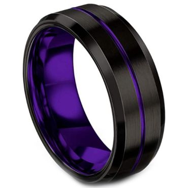 **COI Titanium Black Purple/Green Center Groove Beveled Edges Ring-7331